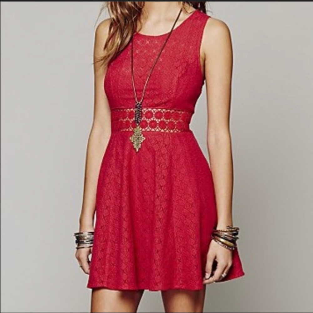 Free people dress size 6 flower cut out orange boho chic lace
